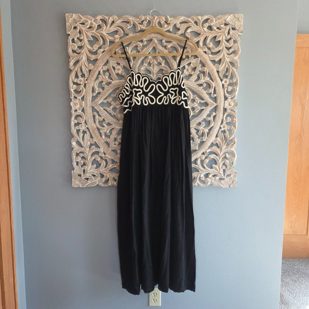 a new day Black Maxi Dress with Cream Applique Bodice